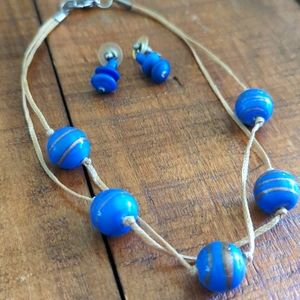 Colombian Set of Leather Necklace and Earrings